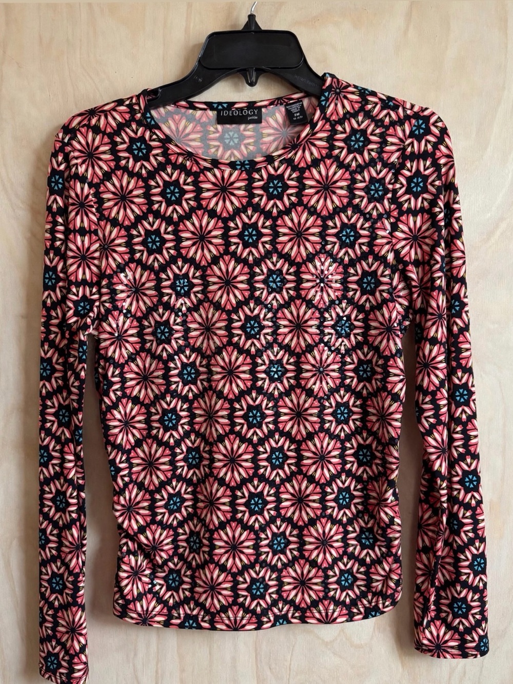 Ideology Women's Pink Floral-Pattern Long Sleeve Top